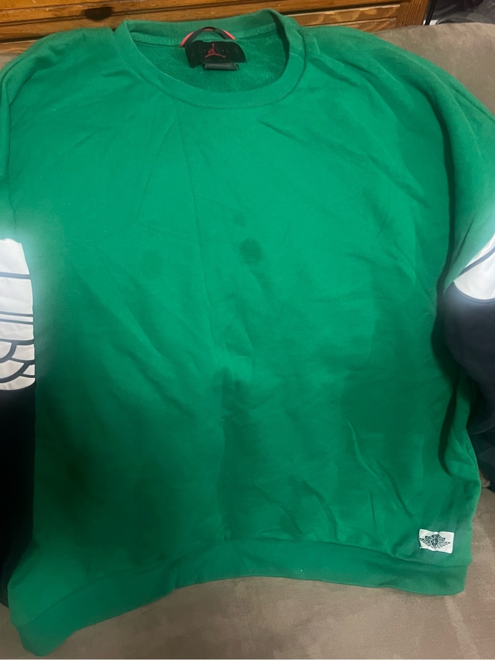 Jordan Green Crewneck Sweatshirt with Black/White Sleeve Panels